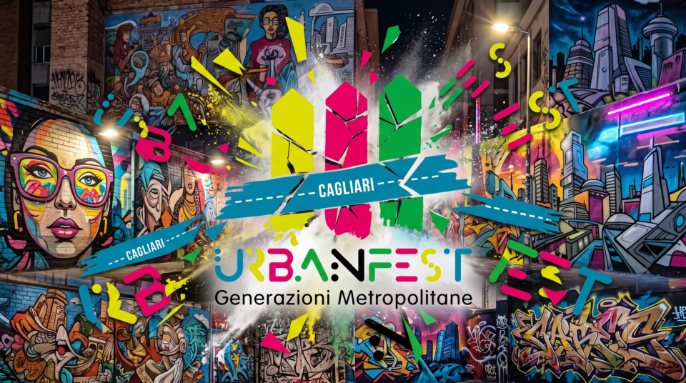 Illustrazione di copertina per il Cagliari Urbanfest 2026 con elementi di street art e graffiti
